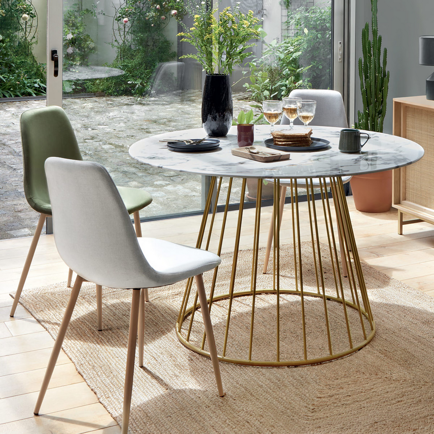 Table fleuris dorée - plateau marbre